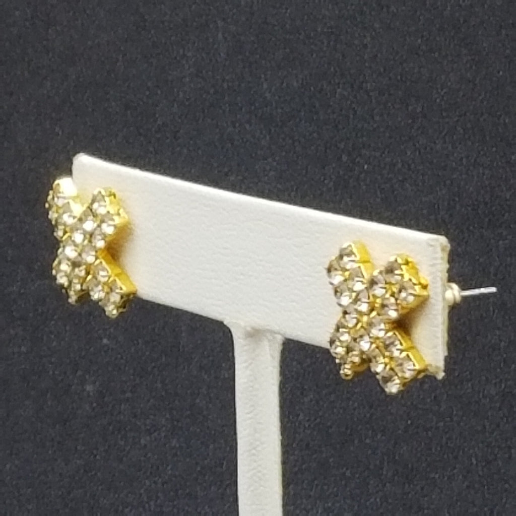 Pierced Earrings Gold tone Crystal X Statement Stud 1/2"