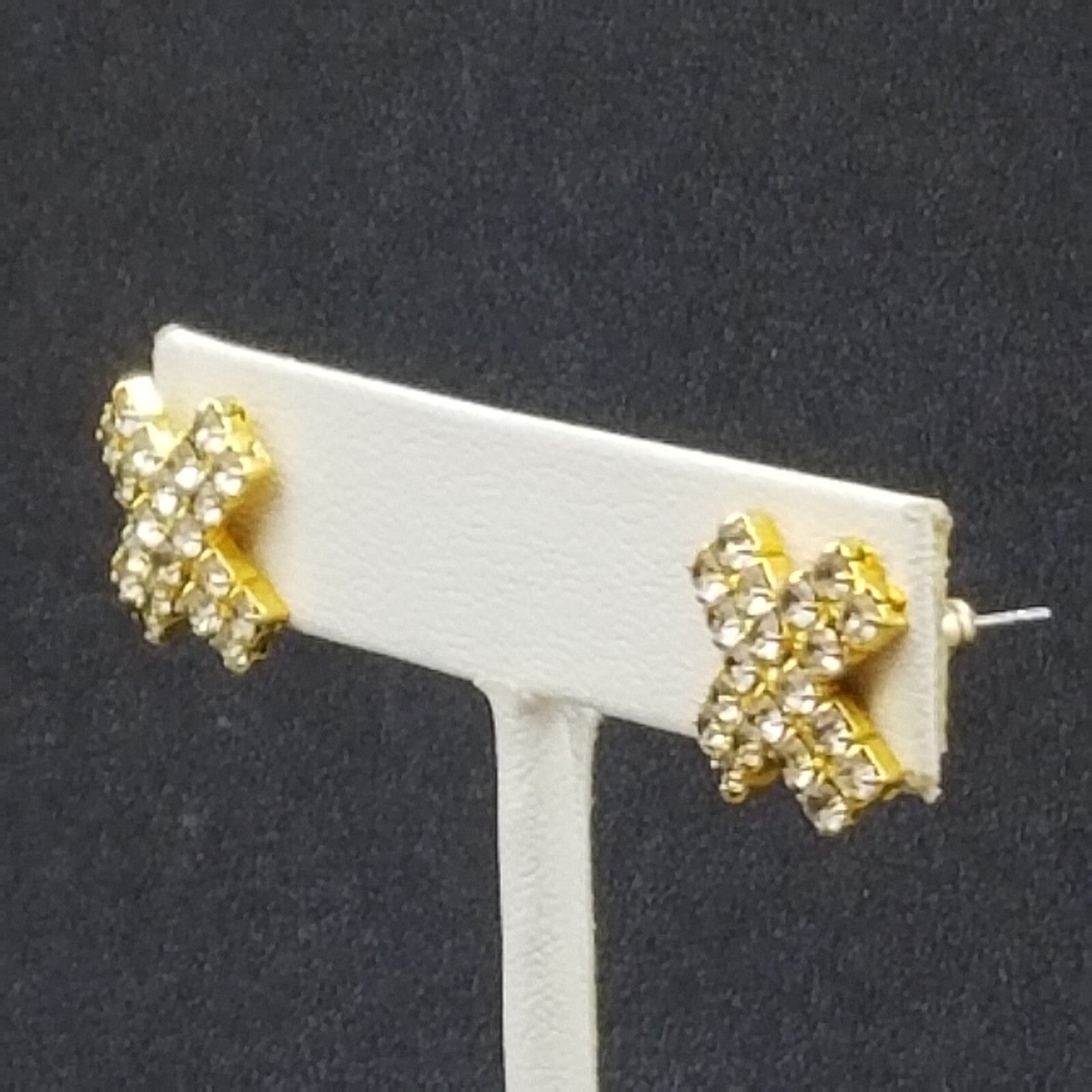Pierced Earrings Gold tone Crystal X Statement Stud 1/2"