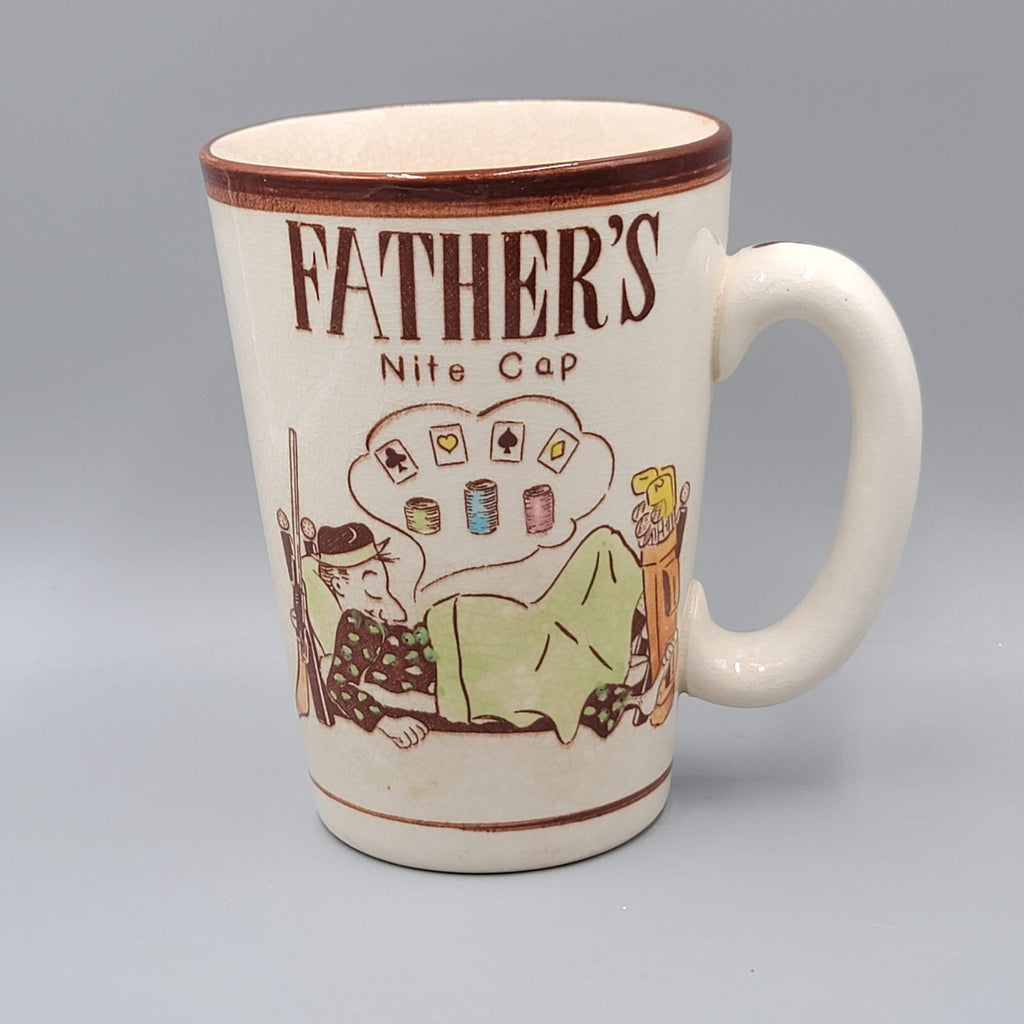 Vintage Coffee Mug FATHERS NITE CAP Funny Comic MCM Mid Century Large