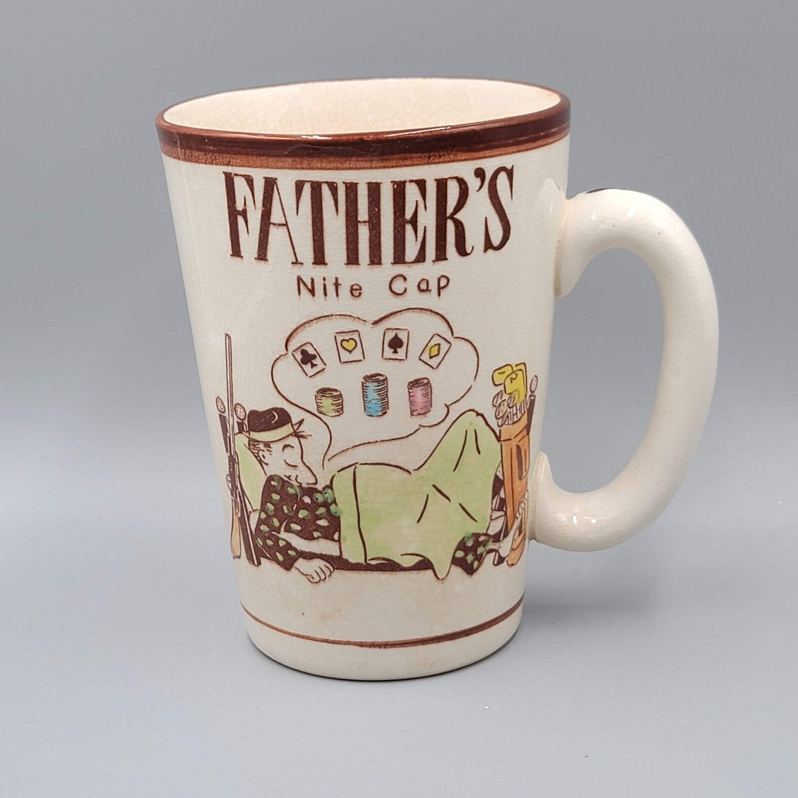 Vintage Coffee Mug FATHERS NITE CAP Funny Comic MCM Mid Century Large