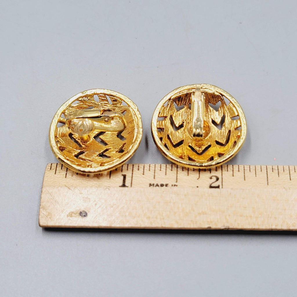 Vintage Textured Clip on Earrings Gold tone Open Round Statement 1 in