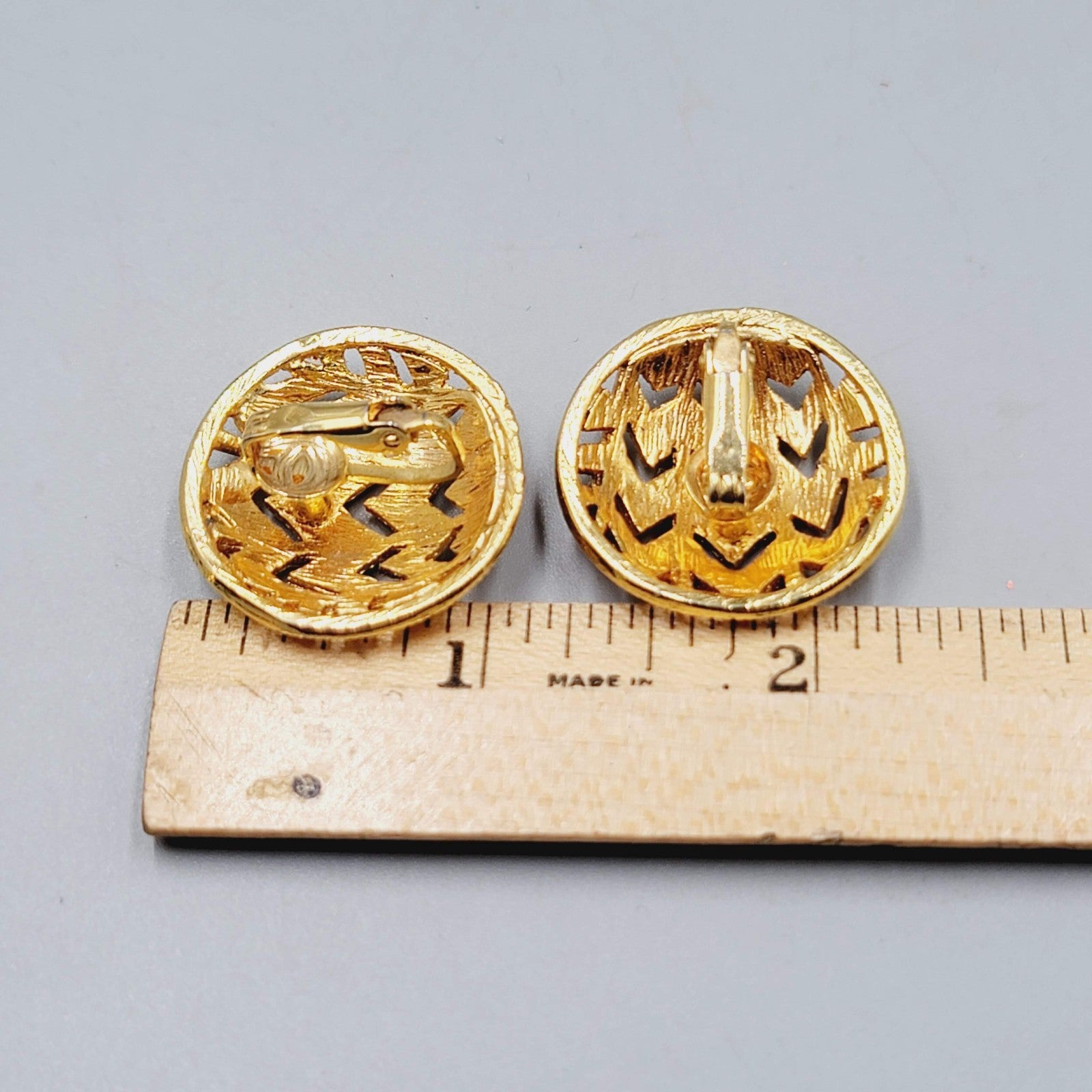Vintage Textured Clip on Earrings Gold tone Open Round Statement 1 in