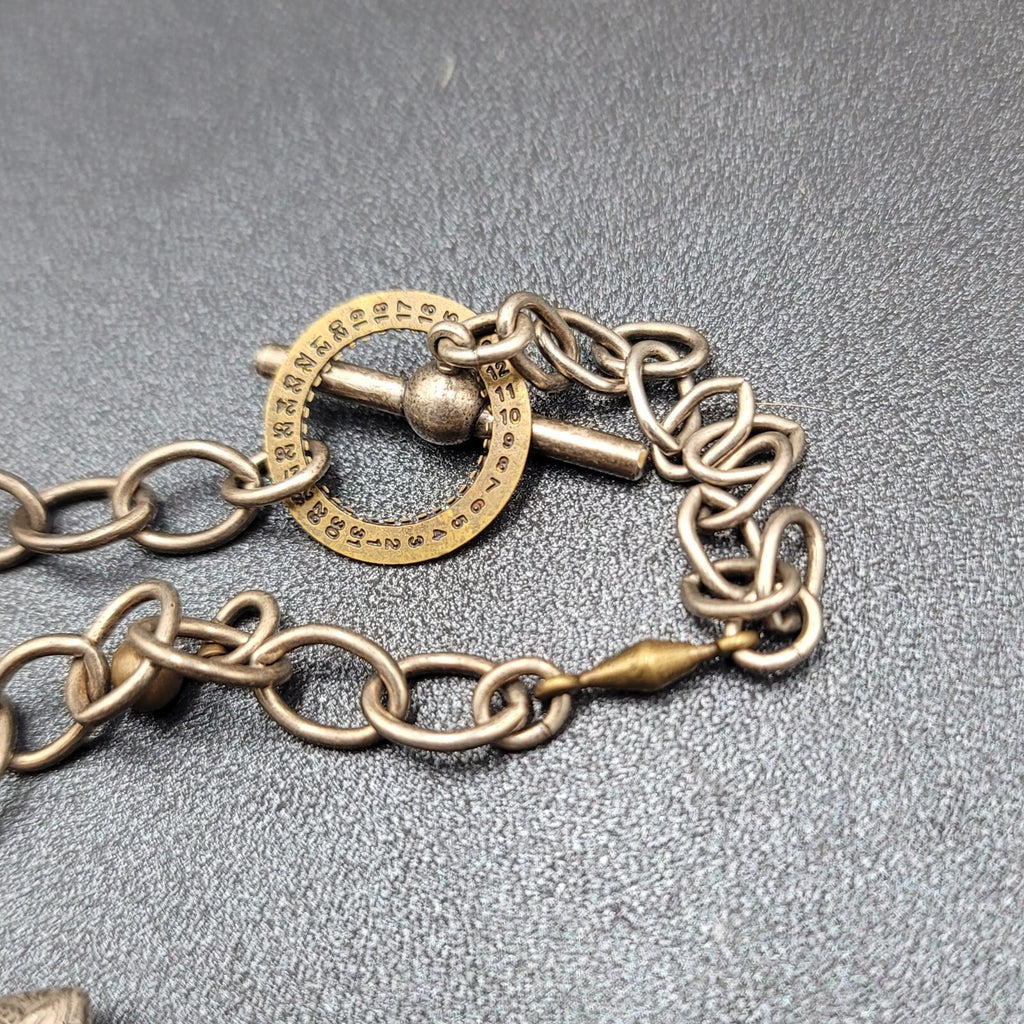 Skeleton Key Heart Charm Necklace Silver tone Statement 22"