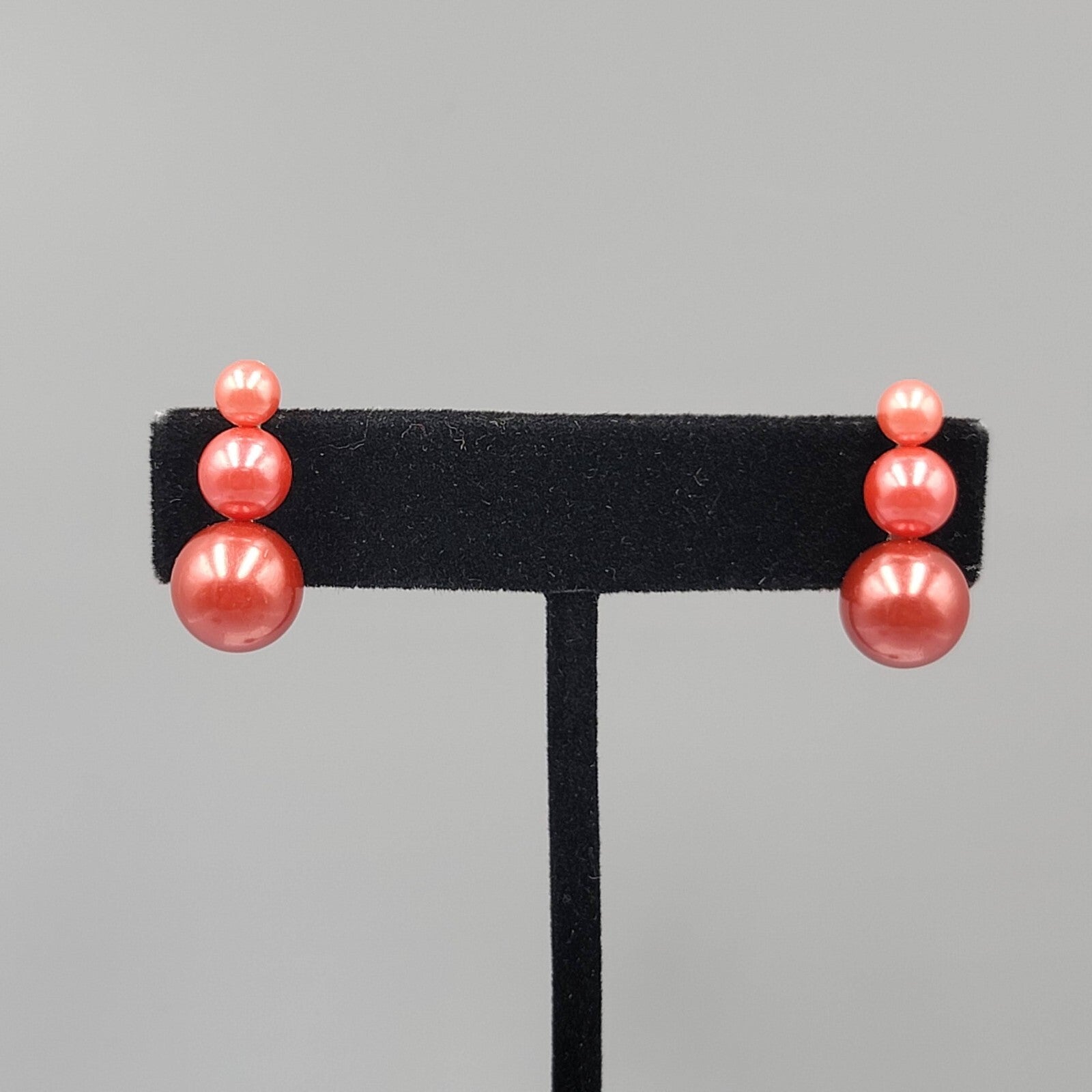 Vintage Clip on Earrings Cranberry Pink Bead Climber 7/8"