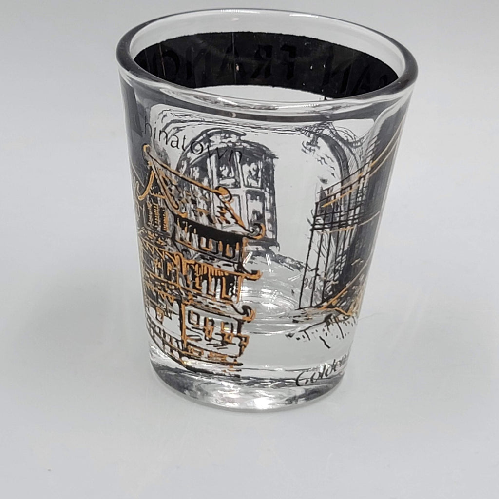 San Francisco Shot Glass Souvenir Black Gold Embossing