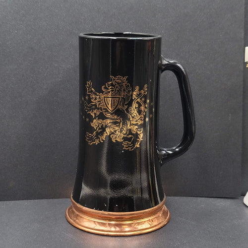 Black and Copper Colored Heavy Tall Beer Stein Glass Mug Lion VIP Three Crowns