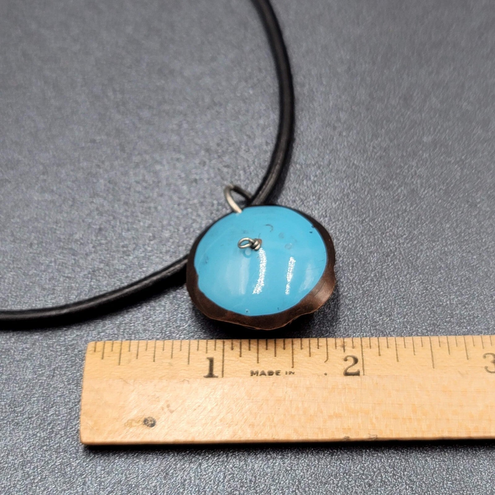 Artisan Birds Nest Necklace Leather Cord Blue Enamel Black Pearl 16"