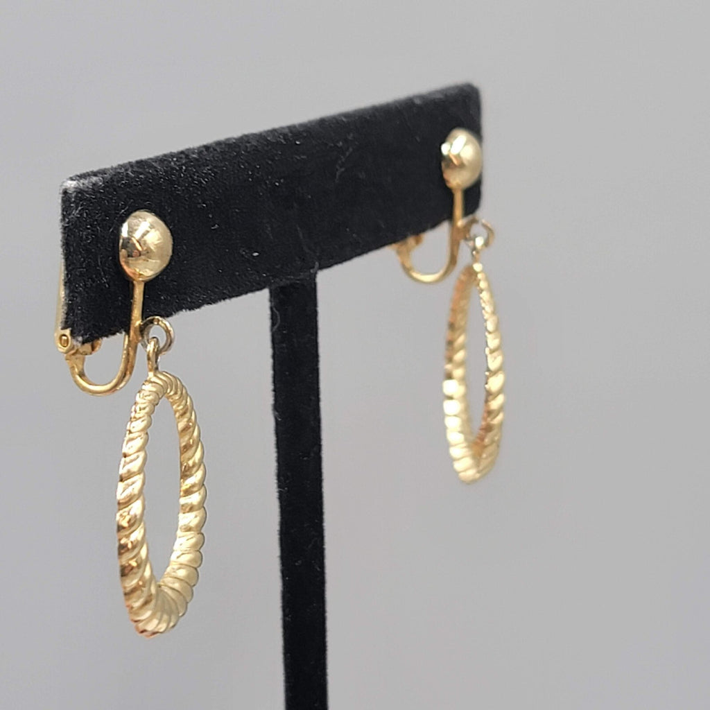 Vintage Gold toen Dangle Clip on Earrings Twist Open Circle Lightweight 1"