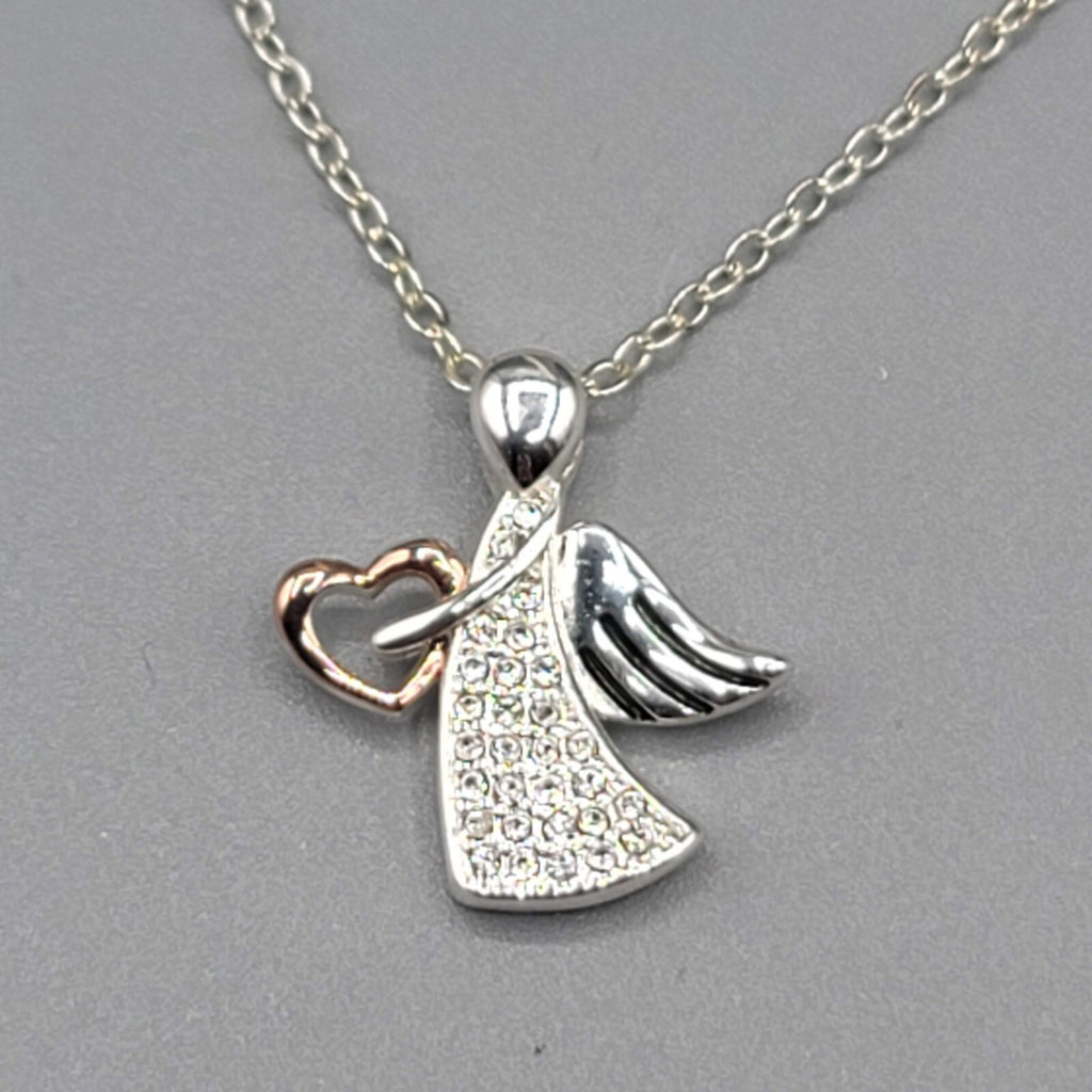 Angel Necklace Silver Plated Gold Plated Heart Pendant 18"