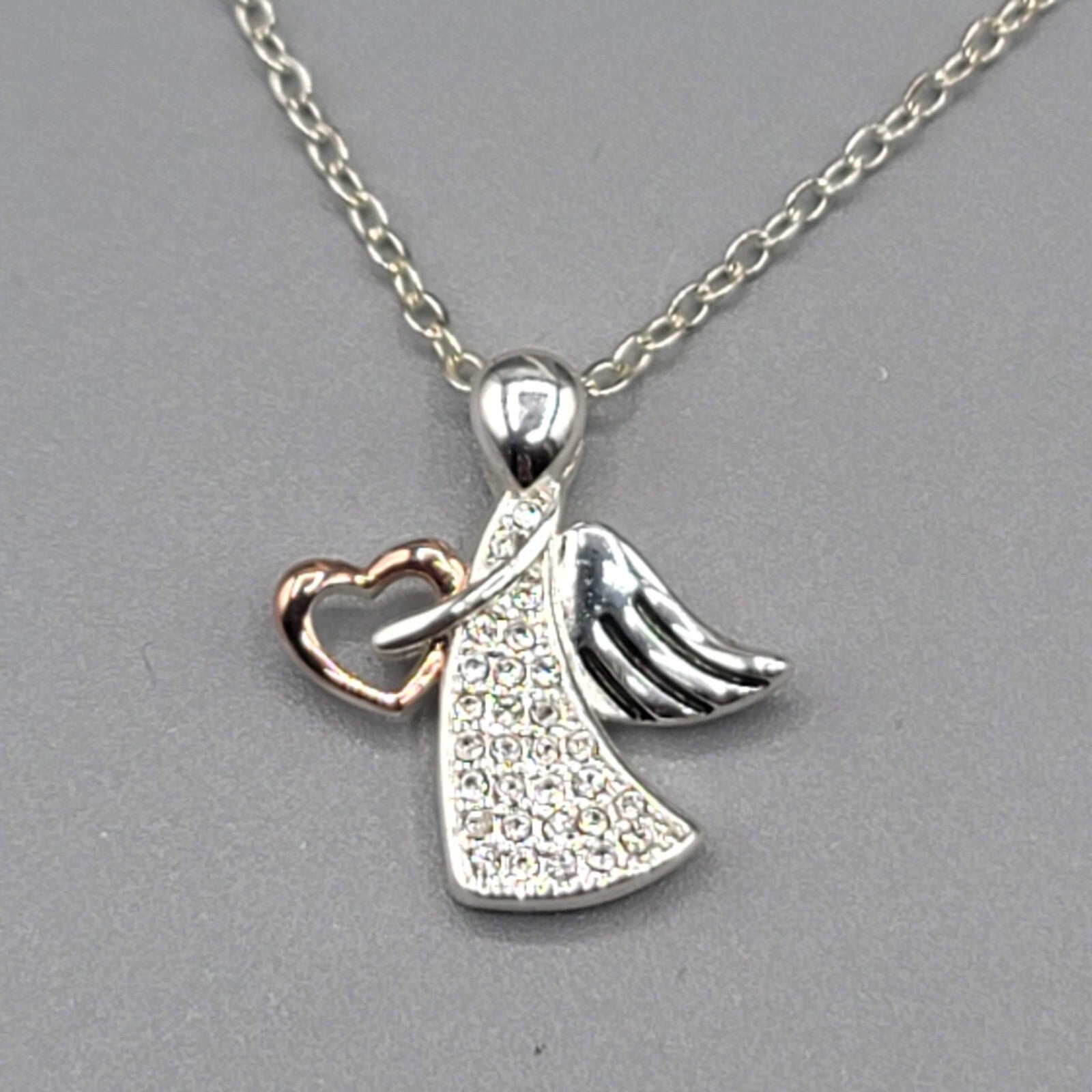 Angel Necklace Silver Plated Gold Plated Heart Pendant 18"