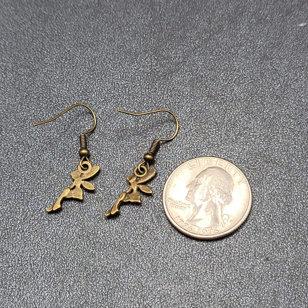 New Fairy Pierced Earrings Bronze tone Dangle 3/4"