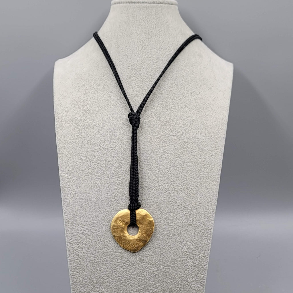 Matte Gold Plated Pendant Necklace Black Cord 24"