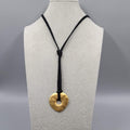 Matte Gold Plated Pendant Necklace Black Cord 24"