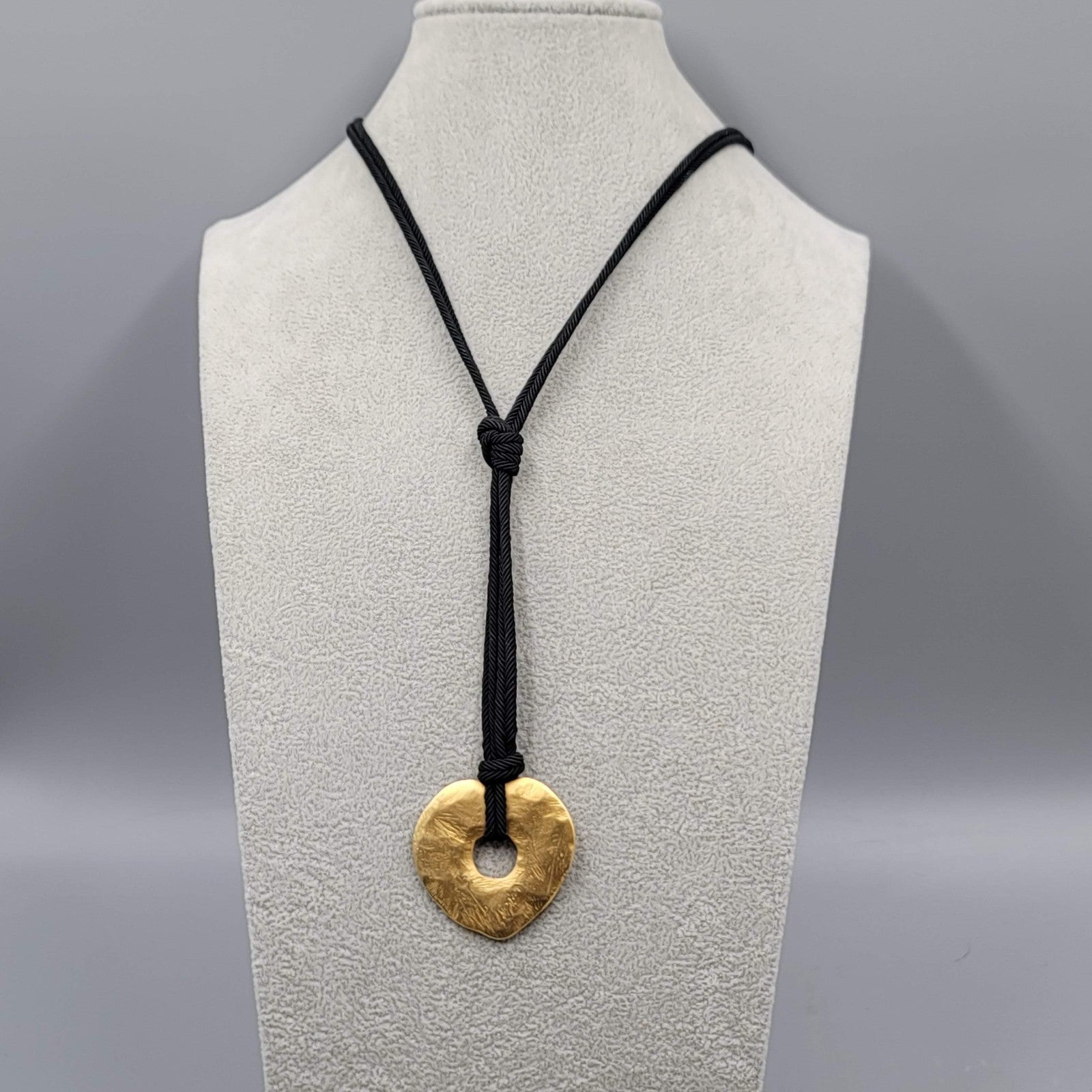 Matte Gold Plated Pendant Necklace Black Cord 24"