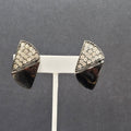 Vintage Clip on Earrings Black Metal Clear Rhinestones 1.5"