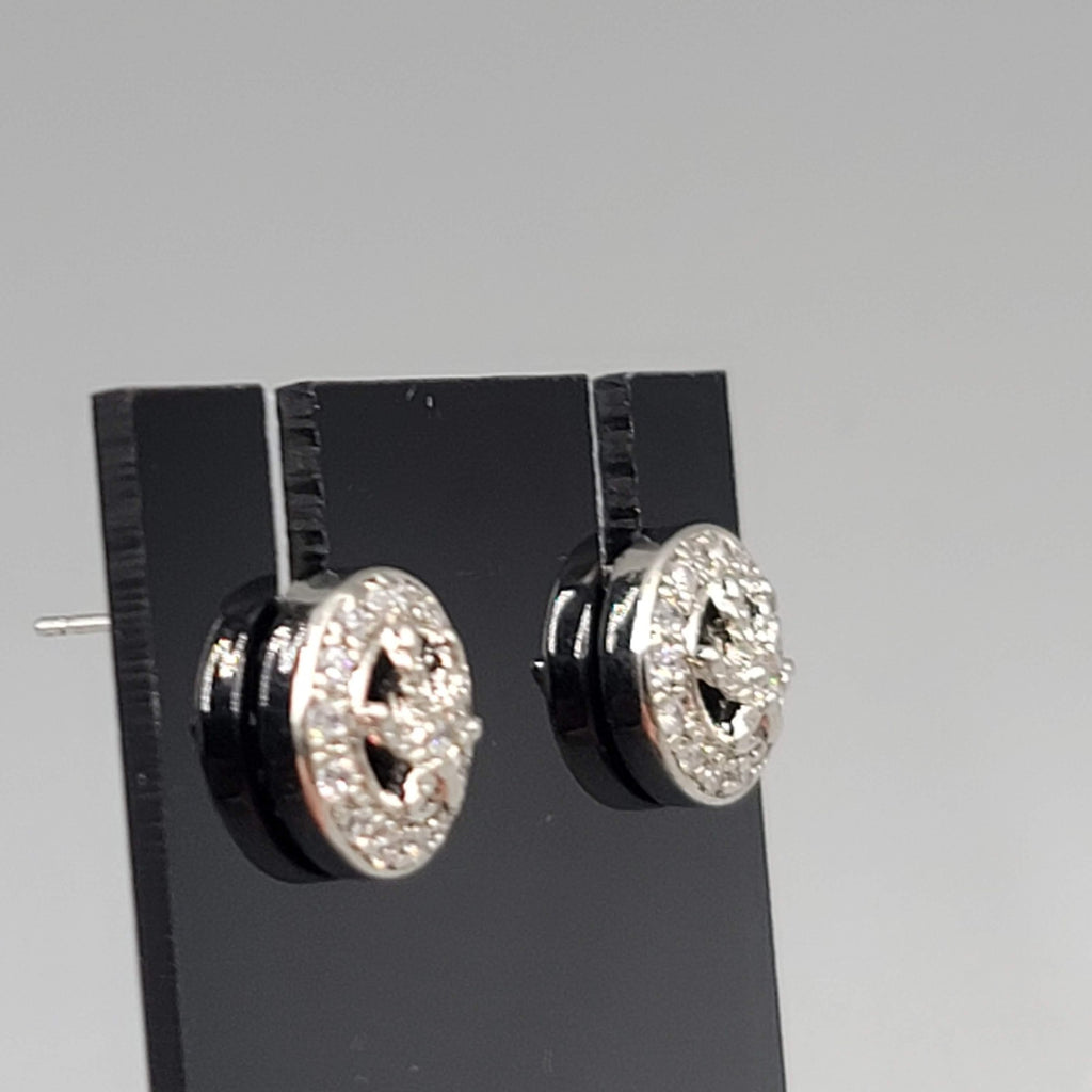 Marijuana Crystal Stud Pierced Earrings Silver tone 1/2 in