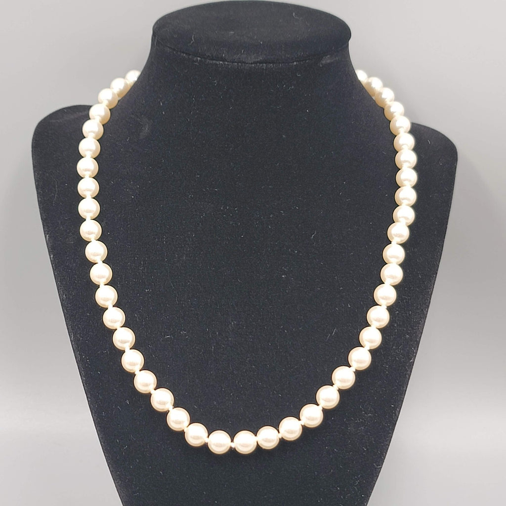Vintage Necklace Faux Pearl Glass Bead Hand Knotted 7mm 19"