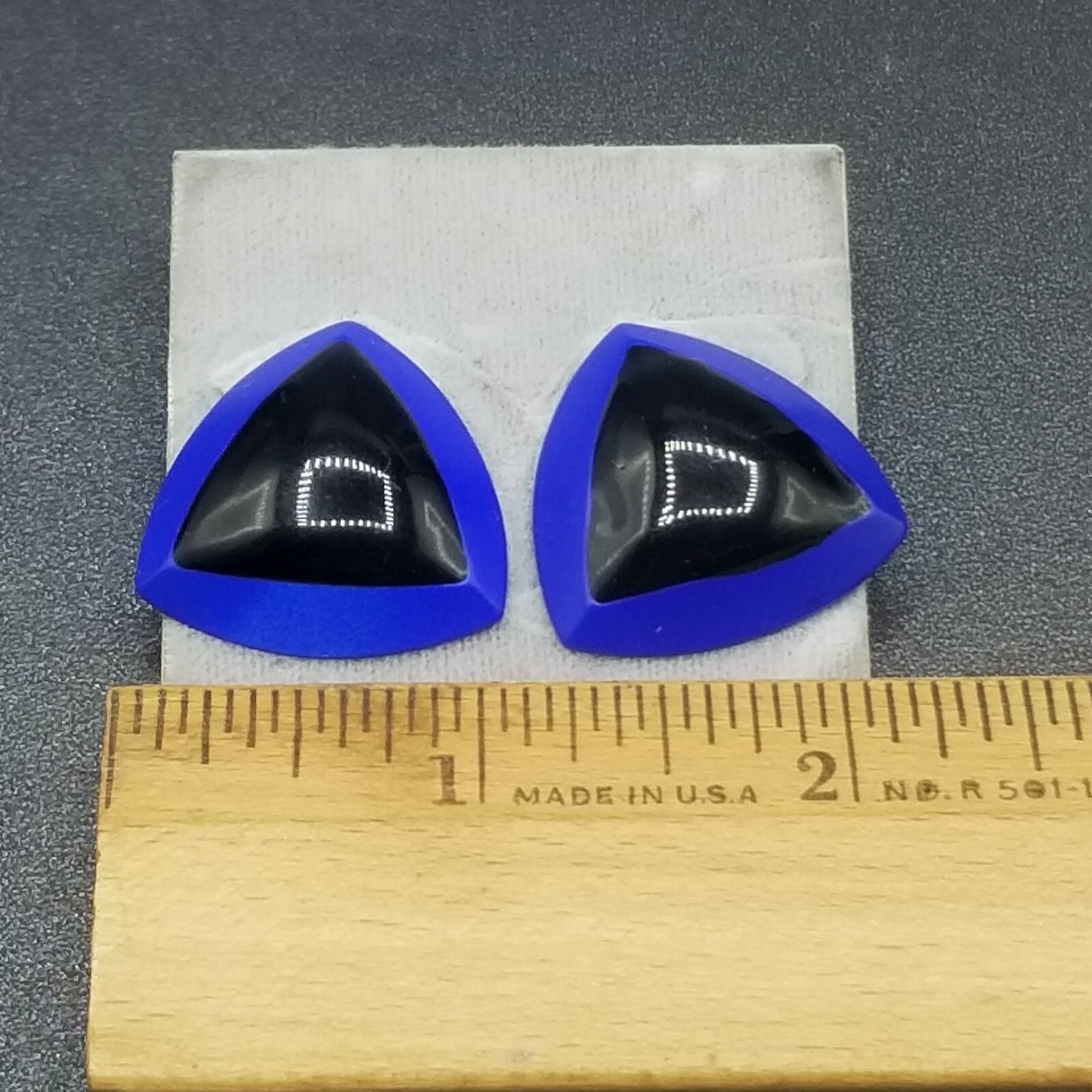Vintage Pierced Earrings Blue Black Enamel Geometric Statement Drop 1"