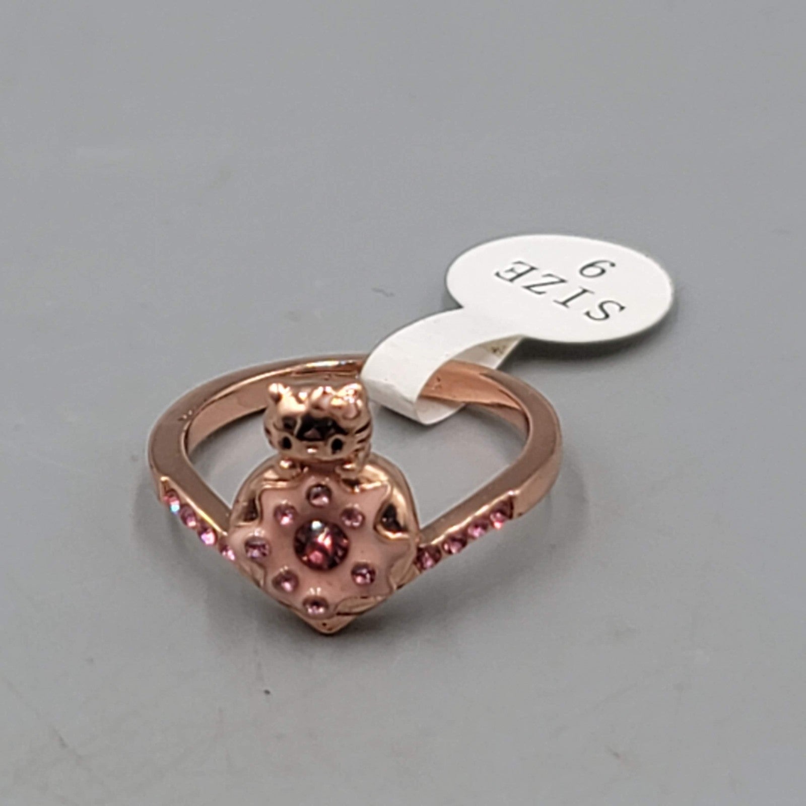 Hello Kitty Fragrant Jewels Ring Size 9 Rose Gold tone Enamel Crystal Pink Donut