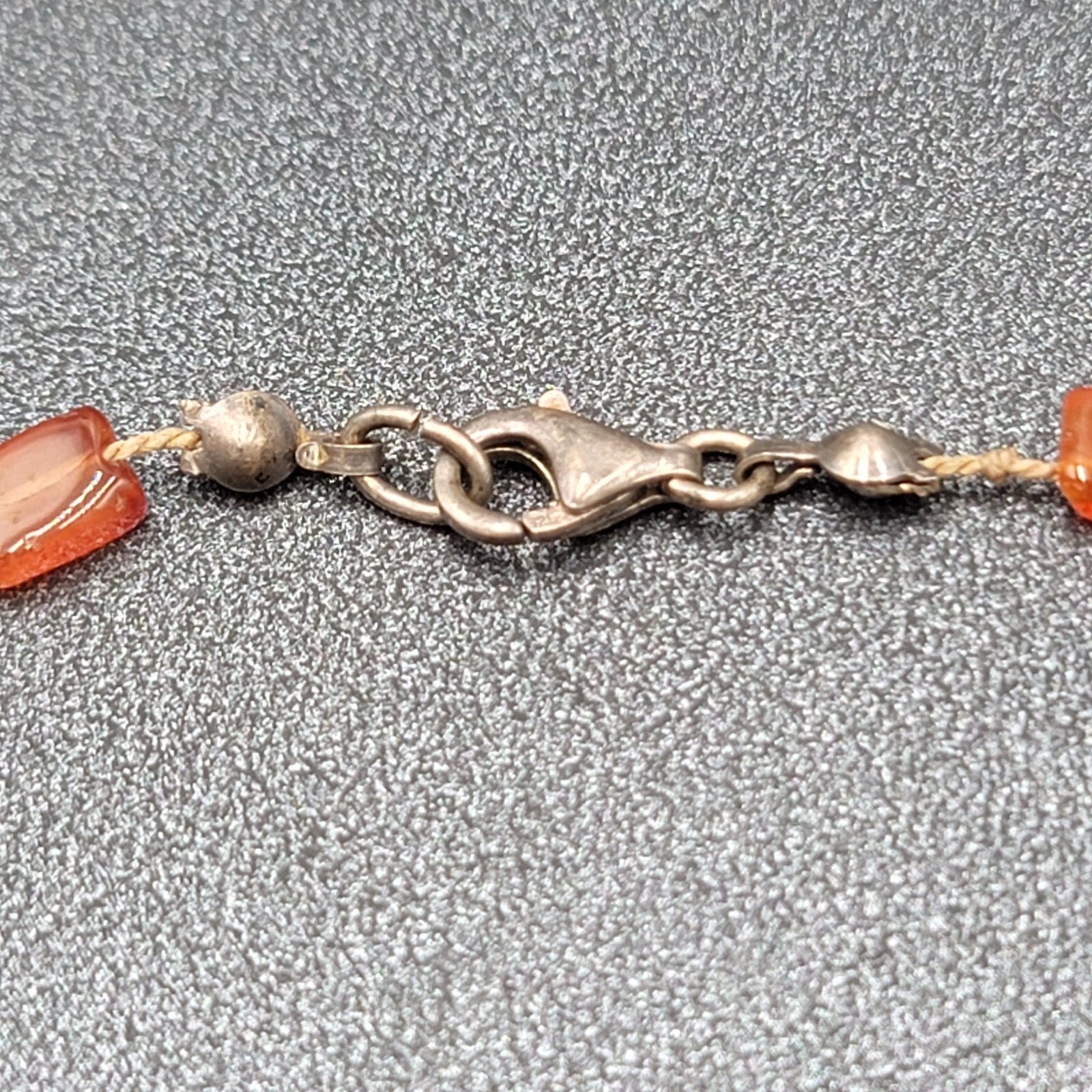 Dainty Orange Stone Necklace Hand Knotted Cord Station Copper tone Metal 17"