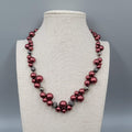 Statement Beaded Necklace Red Faux Pearls Silver Tone Cluster Adjustable 16-18"