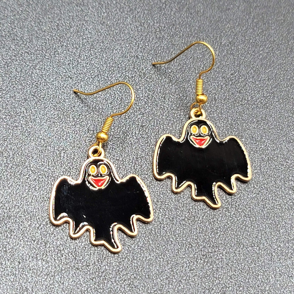 Halloween Pierced Earrings Gold tone Enamel Dangle 1"