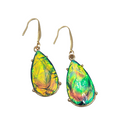 Multicolor Foil Teardrop Pierced Earrings Gold tone Dangle  1.25"