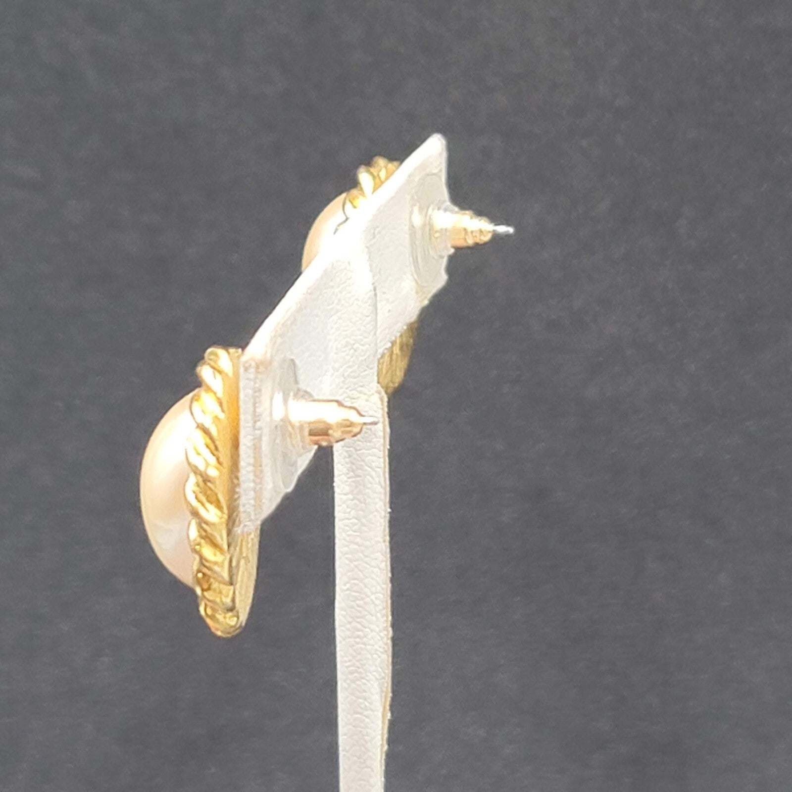 SC Pierced Earrings Gold Plated White Cabochon  7/8"