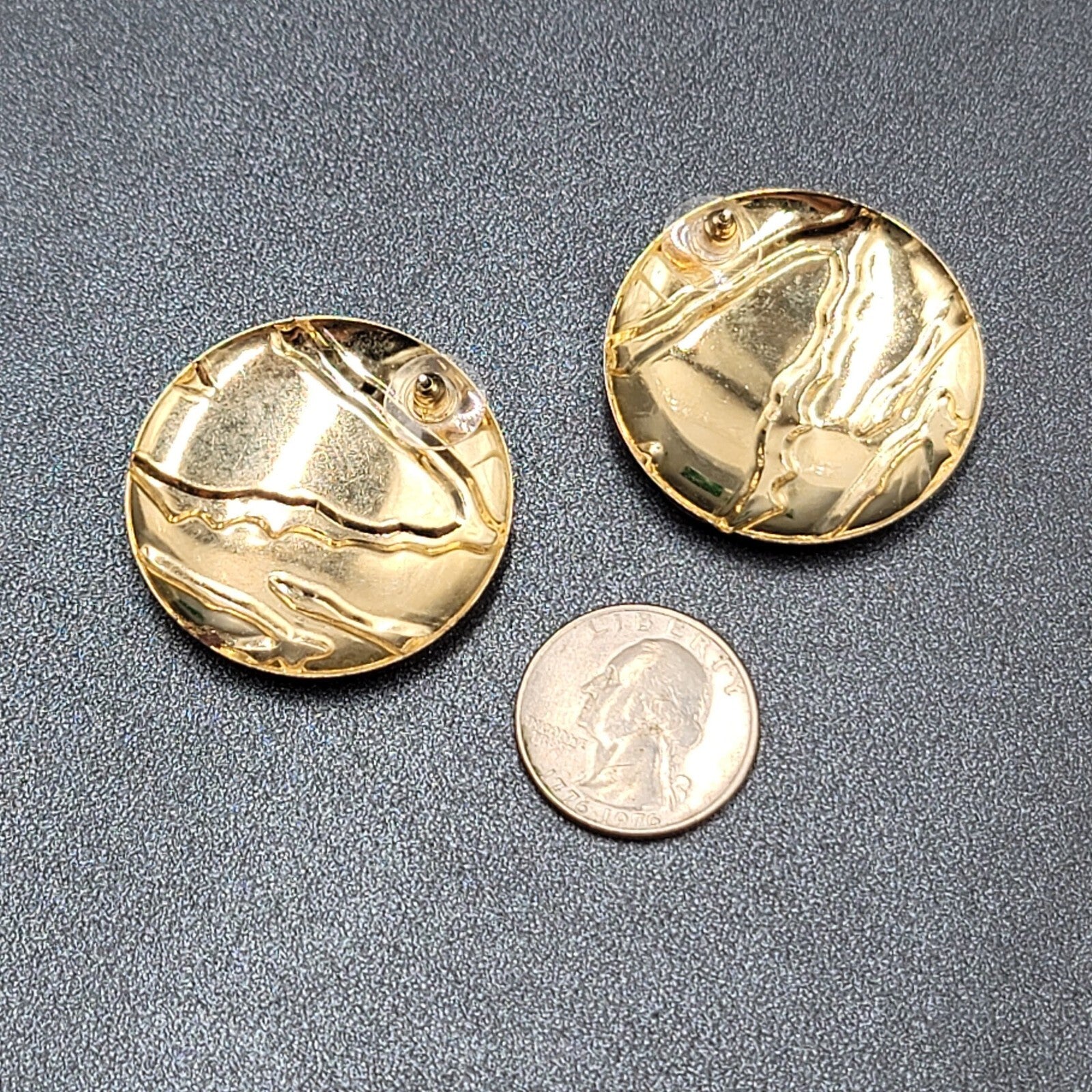 Vintage Pierced Earrings Blue Purple Enamel Round Statement 1.5"