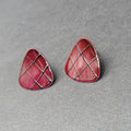 Vintage Pierced Earrings Burgundy Red Black Enamel over Metal Triangle Drop 3/4"