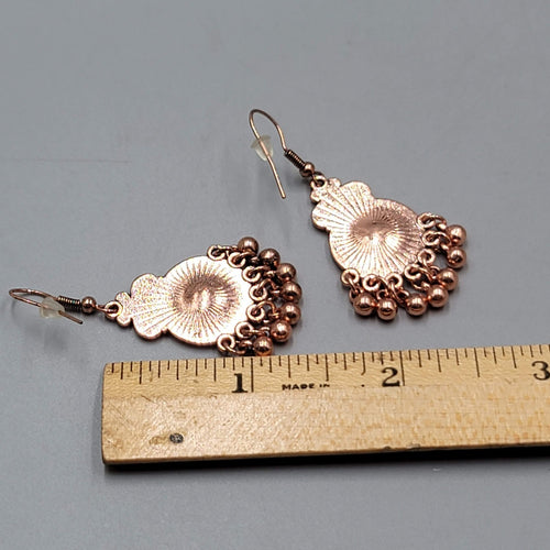 Copper tone Chandelier Pierced Earrings AB Rhinestone Dangle 1.25"
