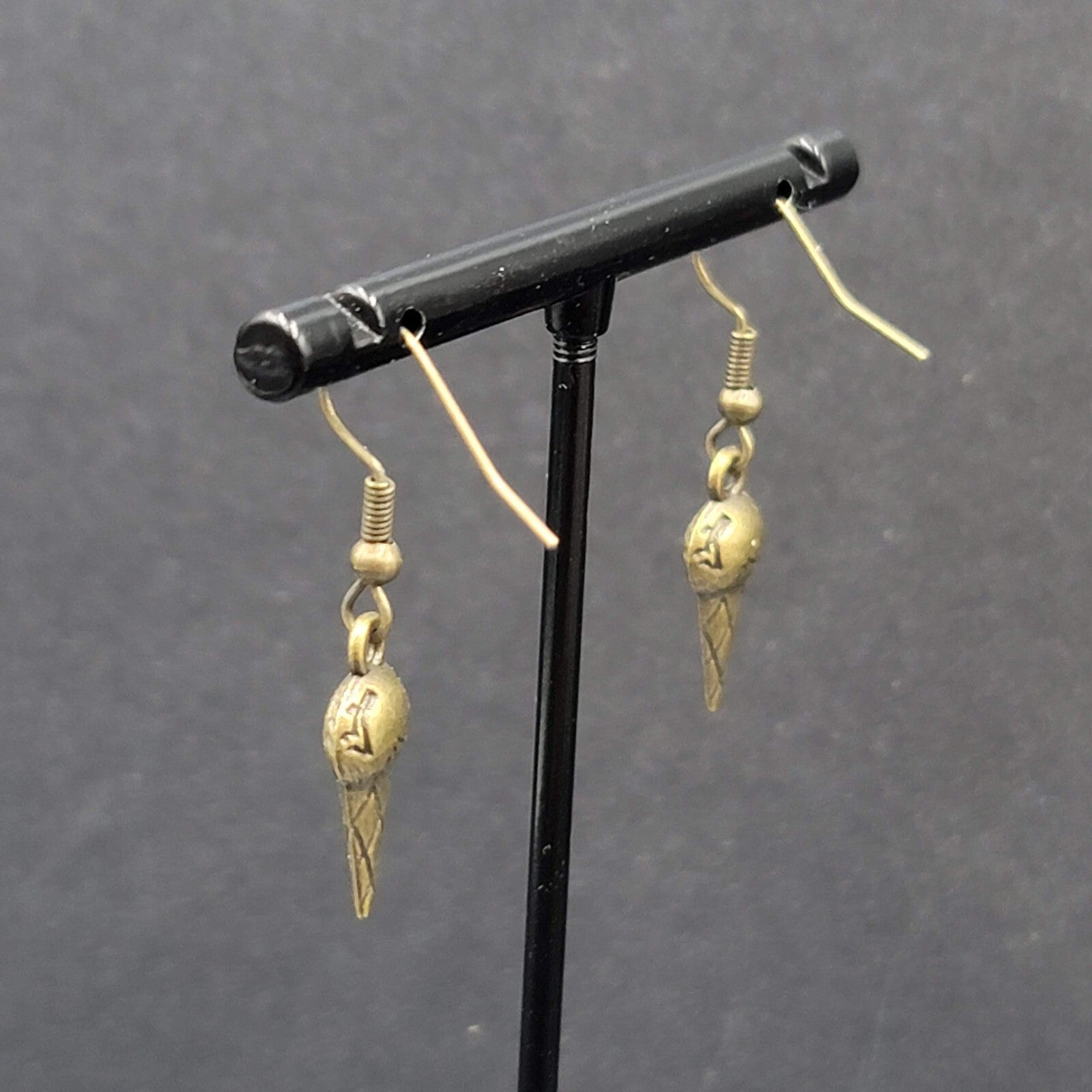 Pierced Earrings Bronze tone Ice Cream Cones Dangle 3/4"