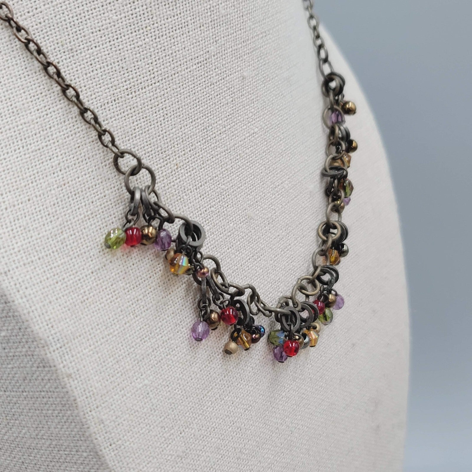 Chicos Glass Bead Necklace Bronze tone 14"-17"
