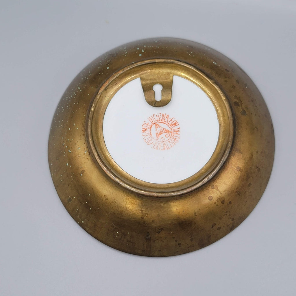 Japanese Porcelain BOWL Hand Painted Flower Brass 6 in