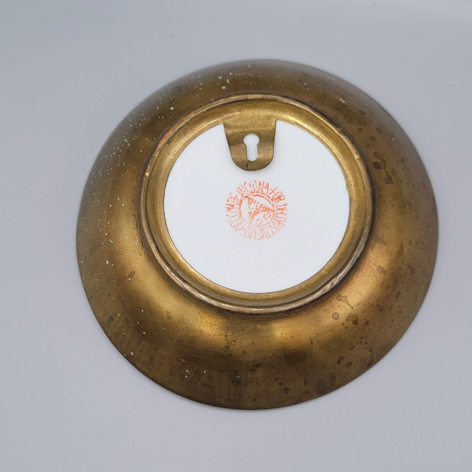 Japanese Porcelain BOWL Hand Painted Flower Brass 6 in