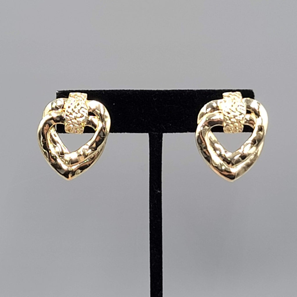 Vintage Double Open Heart Pierced Earrings Gold tone Drop 1 1/8"