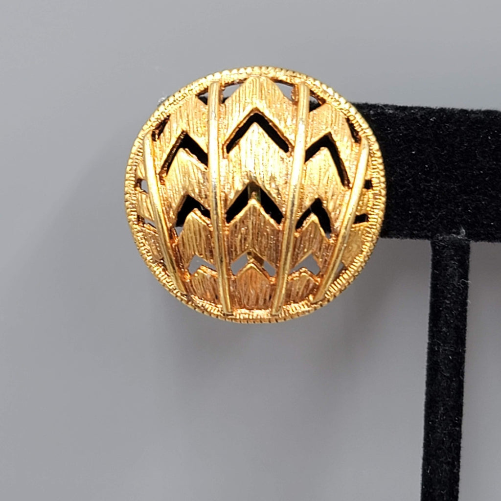 Vintage Textured Clip on Earrings Gold tone Open Round Statement 1 in