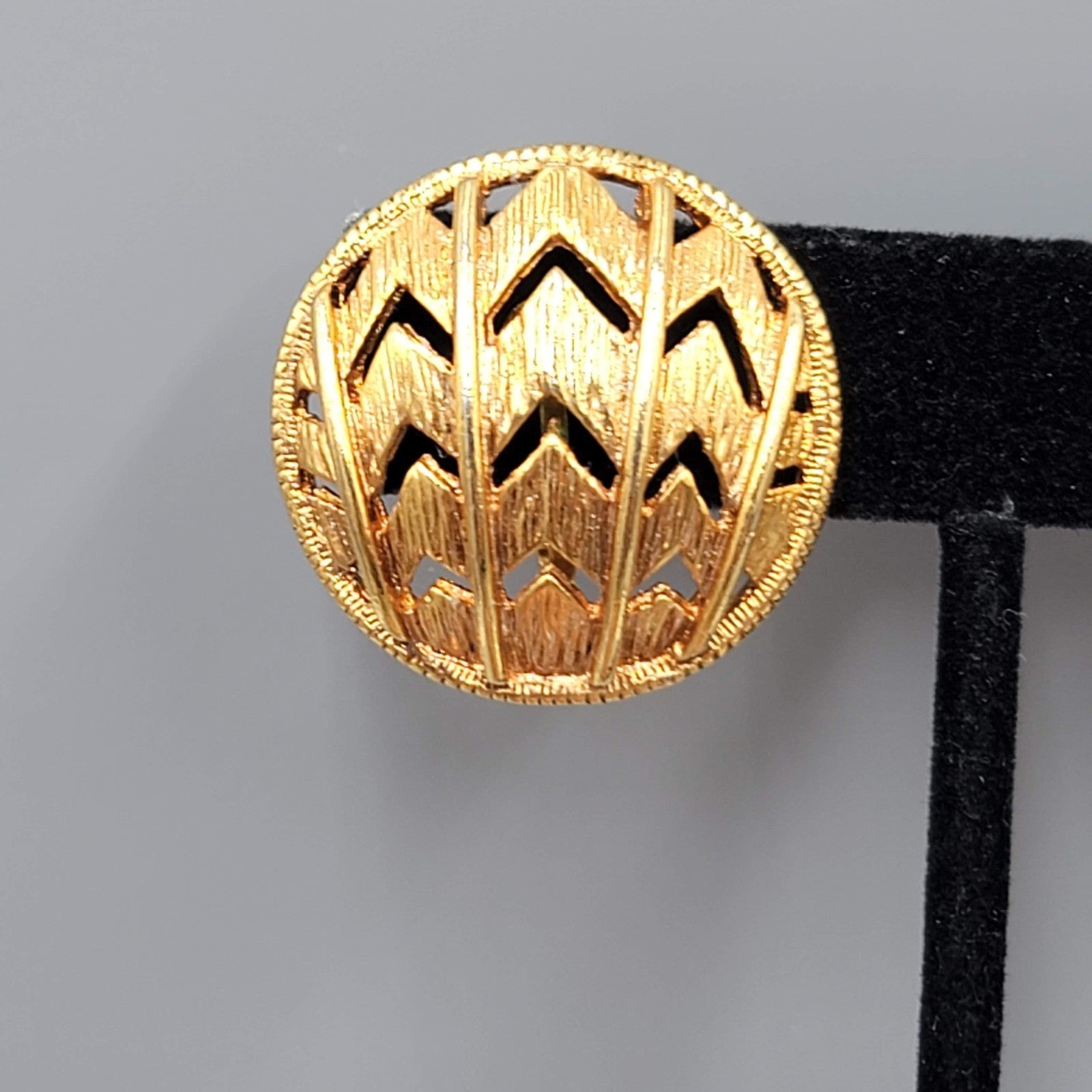 Vintage Textured Clip on Earrings Gold tone Open Round Statement 1 in