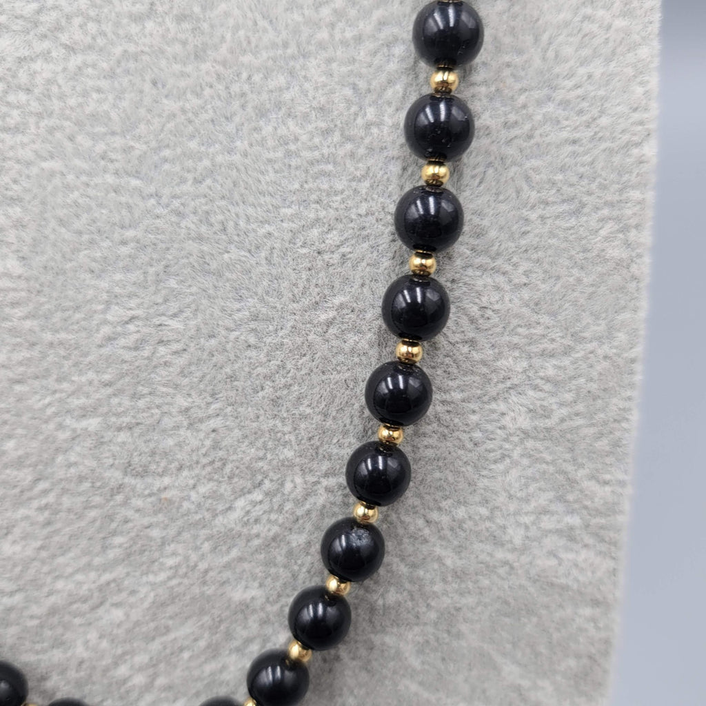 Vintage Monet Necklace Nlack Bead Gold tone Long 28 in