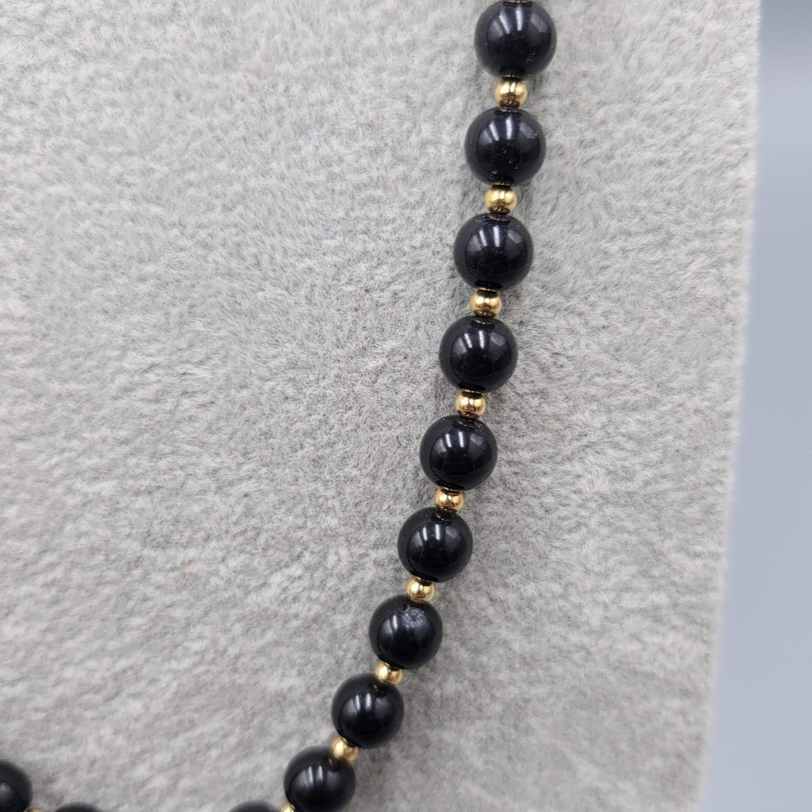 Vintage Monet Necklace Nlack Bead Gold tone Long 28 in