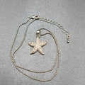 Starfish Necklace Silver tone Crystal Rhinestone Ball Chain 16"-18"