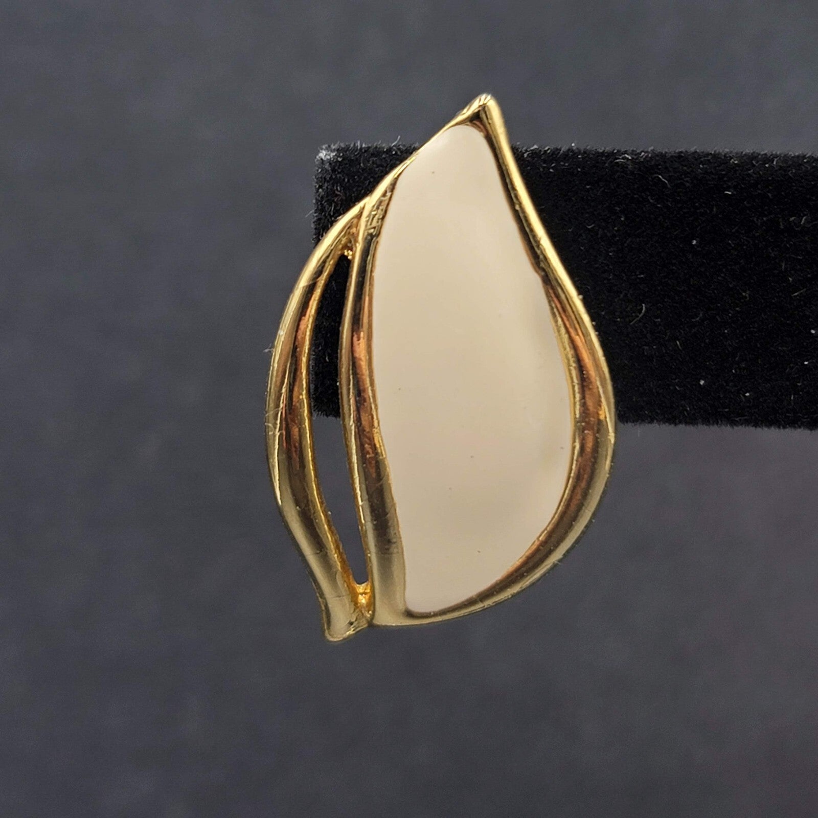 Vintage Pierced Earrings White Enamel Gold Plated Drop 1.25"