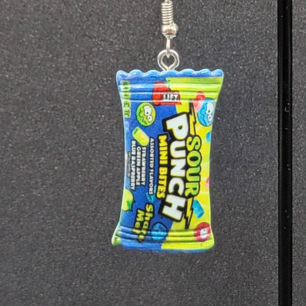 Candy Pierced Earrings Sour Punch Straws Dangle Blue 1.25"