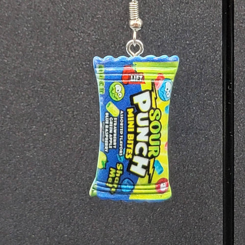 Candy Pierced Earrings Sour Punch Straws Dangle Blue 1.25"