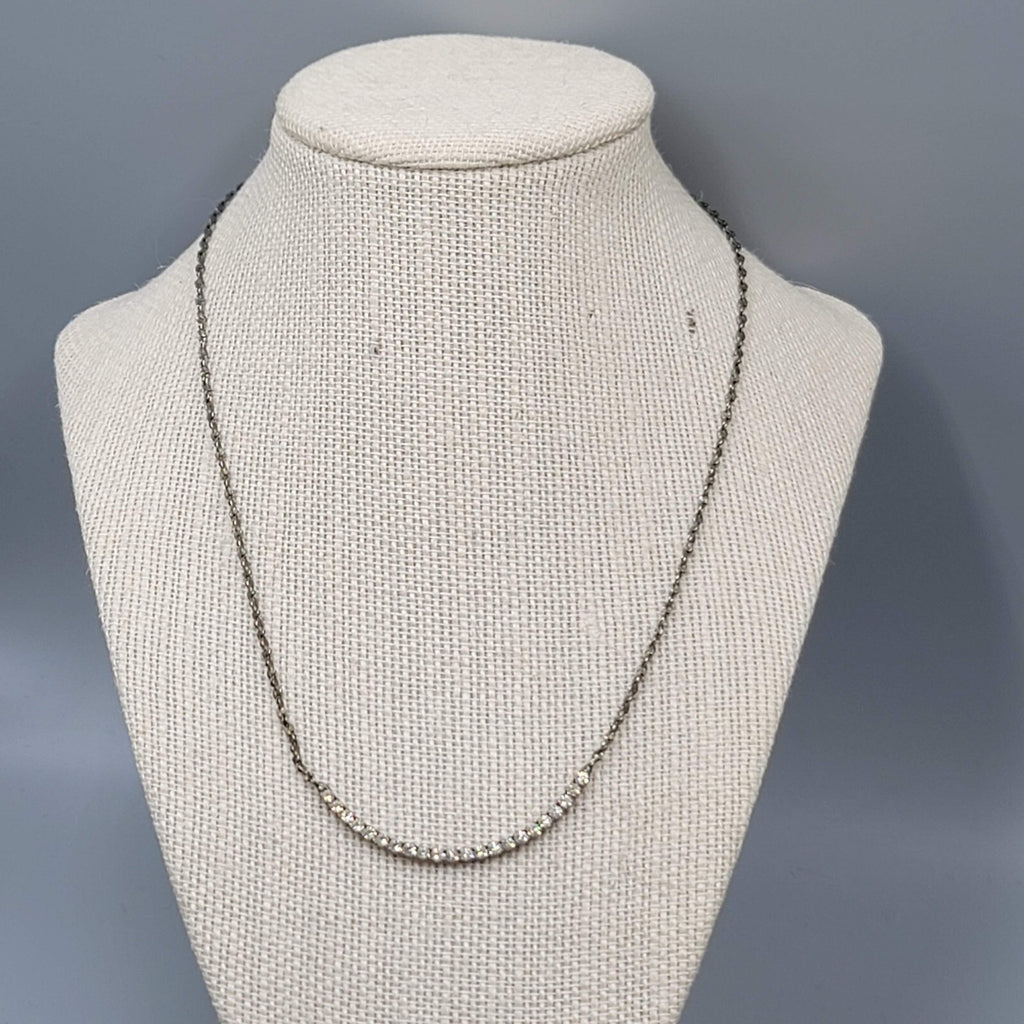 Rhinestone Necklace Silver tone Minimalist Dainty 18"