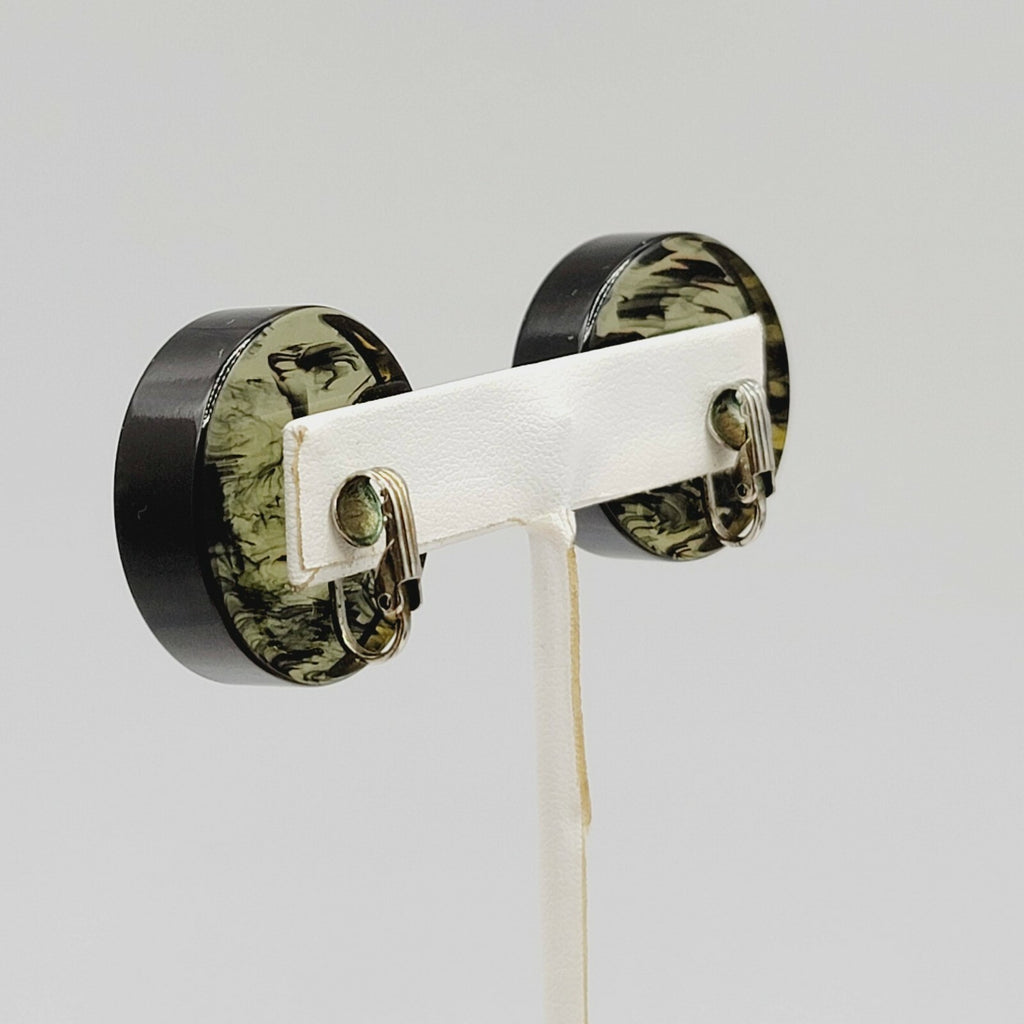 Vintage Clip on Earrings Large Lucite Resin Circle 1 1/8" Mid Mod Statement