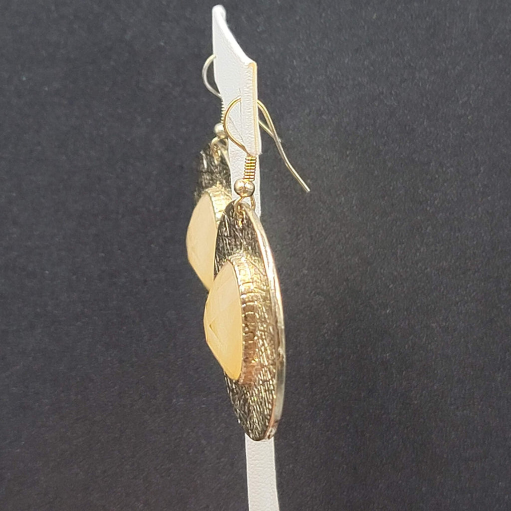 Pierced Earrings Gold tone Sparkle Acrylic Faceted Accent Dangle 1.5"