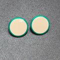 Vintage Pierced Earrings Green White Round Enamel 7/8"