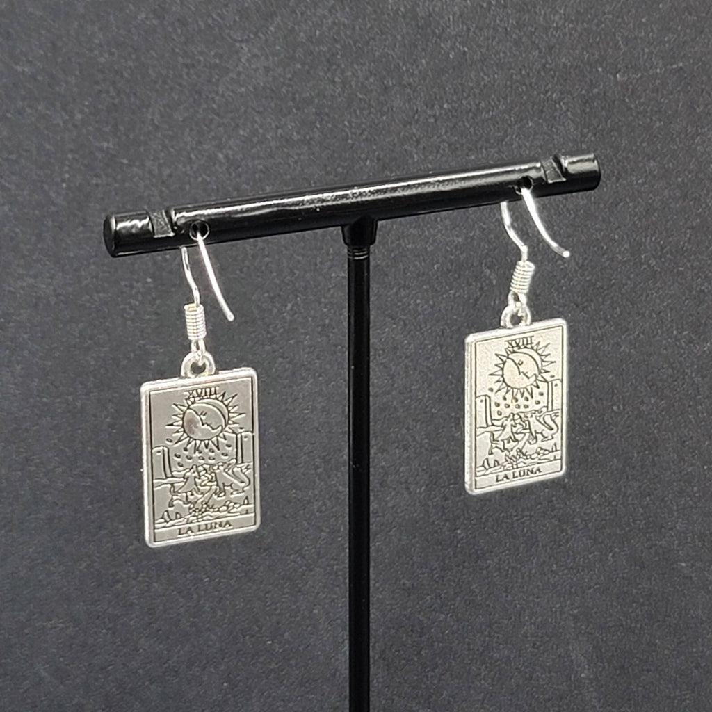 The Moon LA LUNA Tarot Card Pierced Earrings Silver tone 1"
