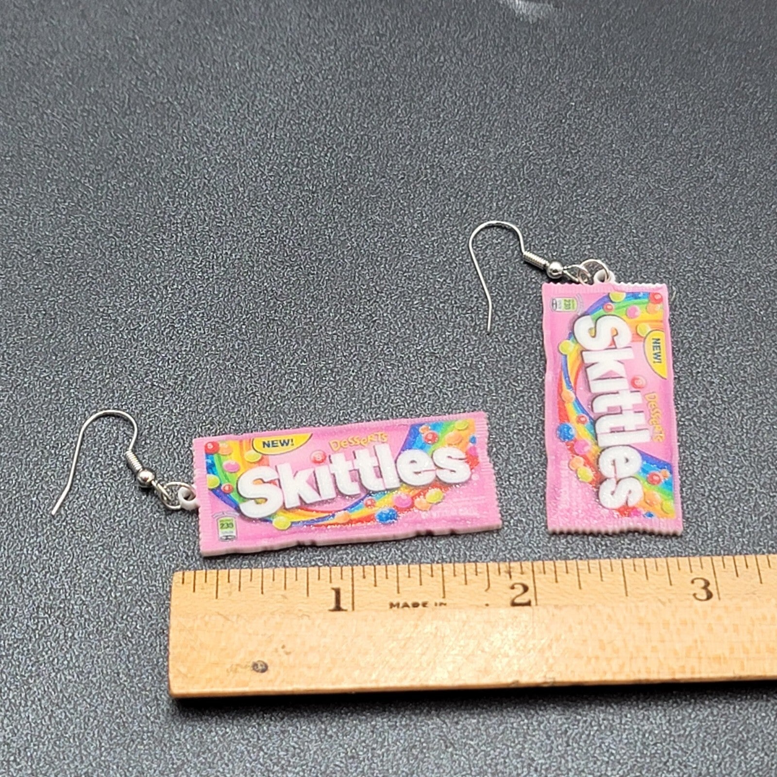 Skittles Pierced Earrings Pink Fun Candy Dangle Acrylic 1.75"
